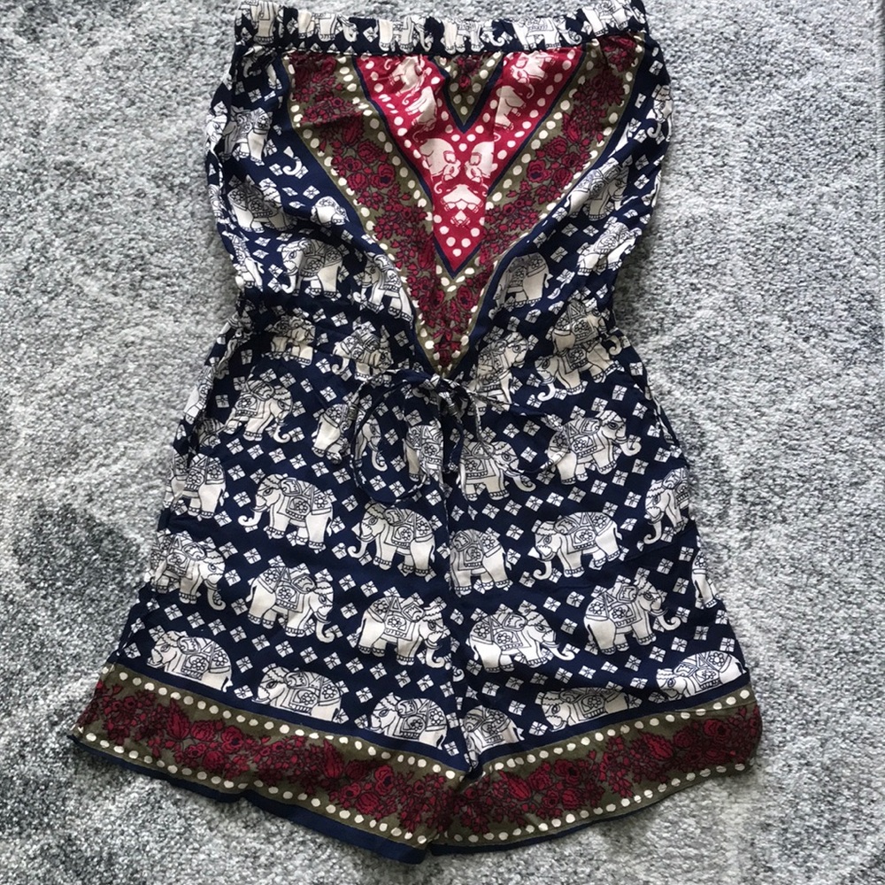 Angie elephant print strapless romper